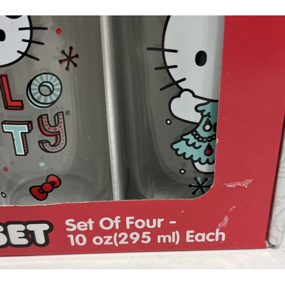 New‎ Box Sanrio HELLO KITTY Christmas Glassware Set of 4 10oz Drinking Glasses